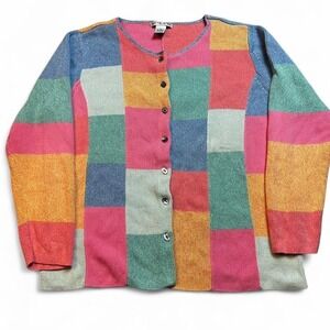 Vintage Jillian Jones multicolor patchwork cardigan knitted sweater size 1X